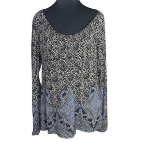 LizWear Blue/Gray Long sleeve Scoop Neck Lightweight Blouse